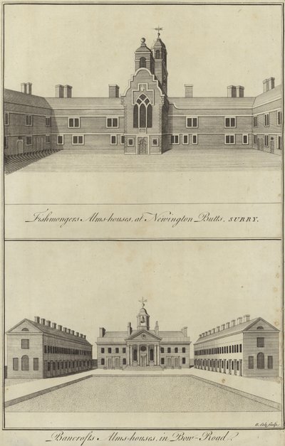 Fishmongers Almshouses, Newington Butts e Bancrofts Almshouses, Bow Road, Londra da English School