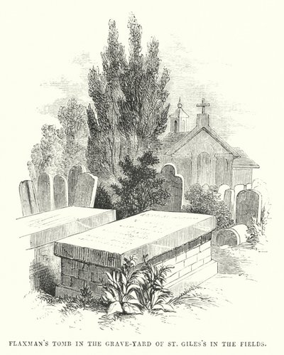 Tomba di Flaxman nel cimitero di St Giles in the Fields (incisione) da English School