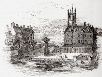 Fleet Ditch, Londra, Inghilterra nel 1749 al punto in cui sfociava nel Tamigi a Bridewell, da Old England: A Pictorial Museum, pub. 1847 da English School