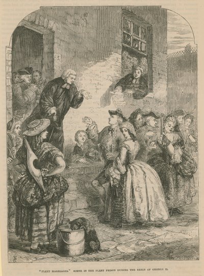 Matrimoni della Fleet; scena nella prigione della Fleet durante il regno di Re Giorgio II da English School