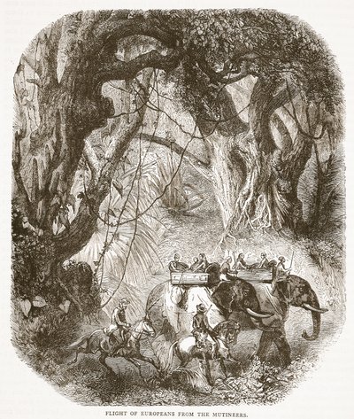 Fuga degli Europei dai Ribelli, illustrazione da Cassells Illustrated History of England da English School