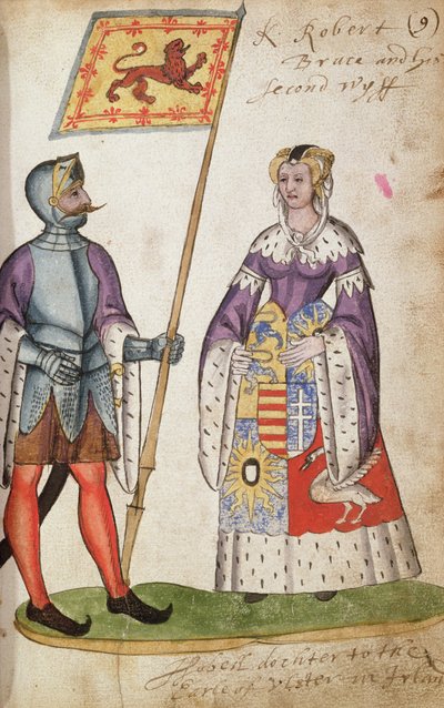 Robert the Bruce e la sua seconda moglie, Elizabeth de Burgh, dal Seton Armorial, 1591 da English School