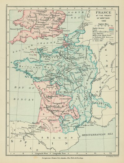 La Francia al Trattato di Bretigni (litografia a colori) da English School