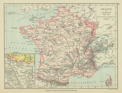 Francia in Dipartimenti (litografia a colori) da English School