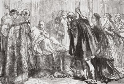 Francesco I sul letto di morte, illustrazione da La storia del protestantesimo di James Aitken Wylie (1808-1890), pub. 1878 da English School