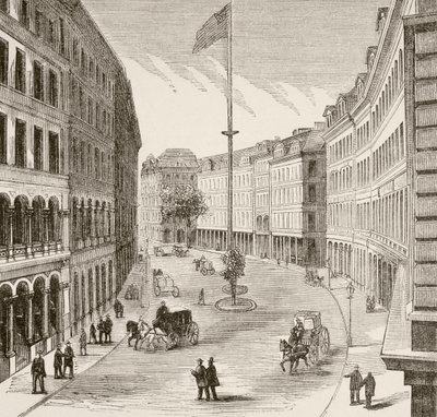 Franklin Street, Boston, Massachusetts negli anni 1870 da English School