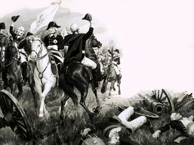 Federico il Grande, re di Prussia, con le sue truppe in battaglia da English School