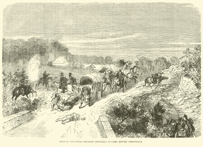 Francesi che catturano carri di provviste prussiani prima di Thionville, settembre 1870 da English School