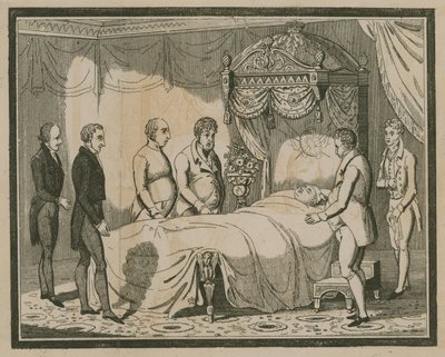 Amici circondano il letto di un uomo morente da English School
