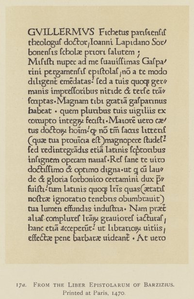 Dal Liber Epistolarum di Barzizius, stampato a Parigi da English School
