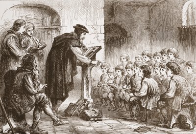 La scuola di Froment al Molard, illustrazione da La storia del protestantesimo di James Aitken Wylie (1808-1890), pub. 1878 da English School