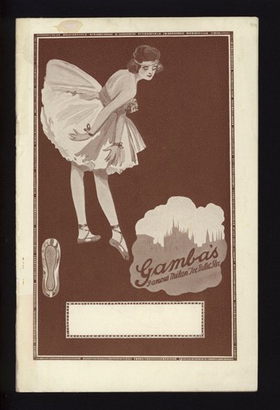 Copertina del catalogo delle famose scarpe da balletto di Milano di Gamba (litografia) da English School