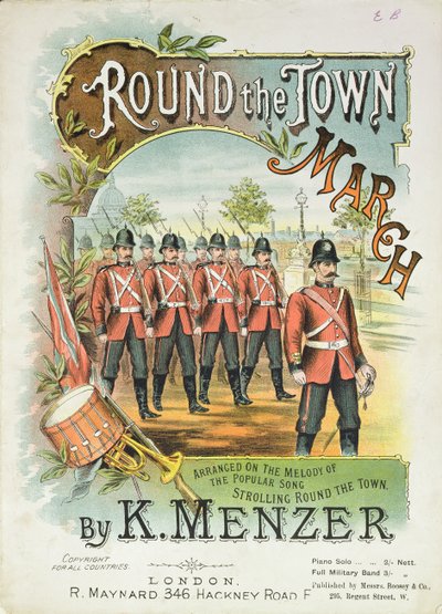 Copertina della partitura musicale per Round the Town March, di K. Menzer da English School