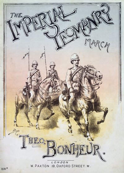Copertina della partitura musicale per The Imperial Yeomanry March di Theon Bonheur da English School