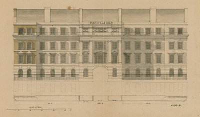 Elevazione frontale di Furnivals Inn, Holborn, Londra da English School