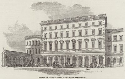Facciata della nuova Stazione Ferroviaria Grand Central, a Birmingham (incisione) da English School