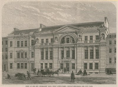 Facciata della nuova Freemasons Hall, Great Queen Street, Lincolns Inn Field, Londra da English School