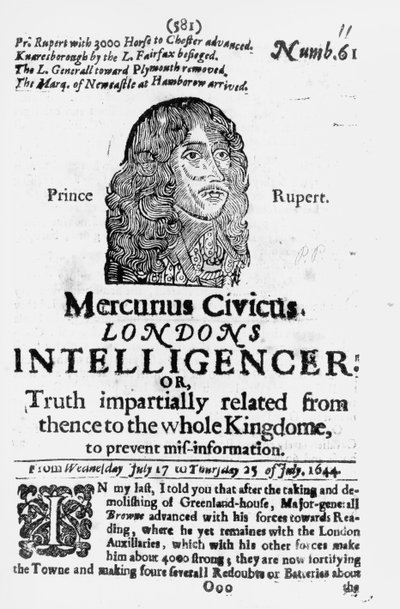 Prima pagina da Mercurius Civicus, pubblicato nel 1644 da English School