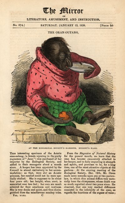 Prima pagina di The Mirror del 13 gennaio 1838 che celebra l
