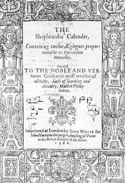 Frontespizio di The Shepheardes Calender di Esmond Spenser (1552-99), pubblicato nel 1586 da English School
