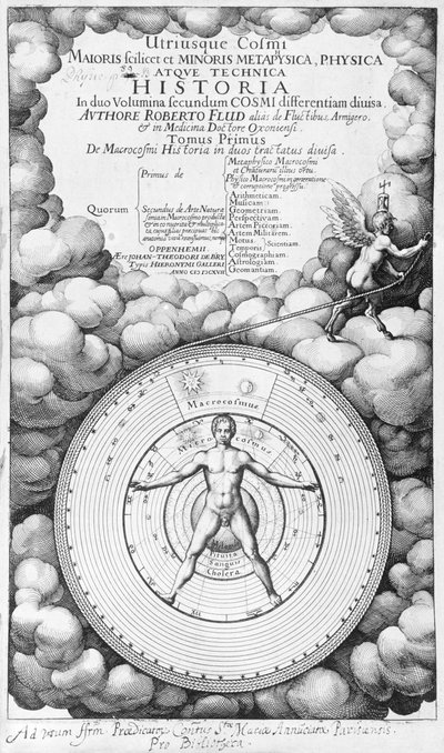 Frontespizio di Utriusque Cosmi Historia di Robert Fludd (1574-1637) volume I, pubblicato da Oppenheim 1617 da English School