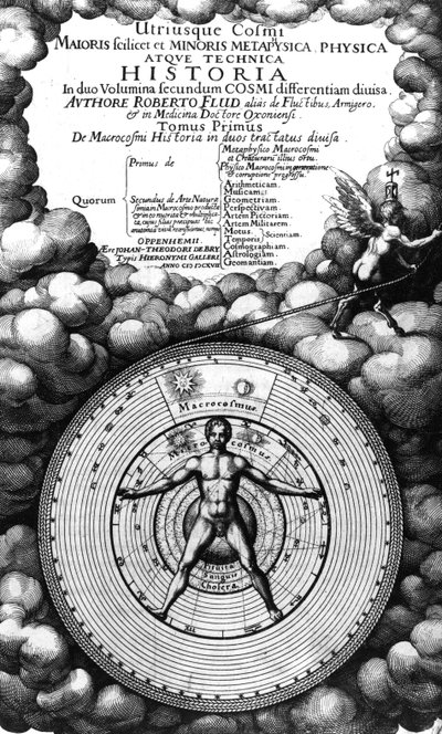 Frontespizio di Utriusque Cosmi Historia di Robert Fludd, Volume I, pubblicato nel 1617 da English School