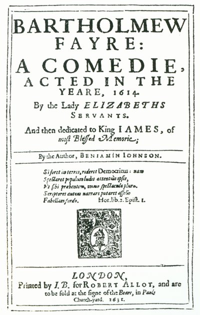 Frontespizio di Bartholomew Fayre: A Comedie di Benjamin Jonson, 1631 da English School
