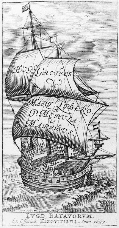 Frontespizio di De mari libero, di Hugo Grotius e Paulus van Merula de Maribus, 1633 da English School