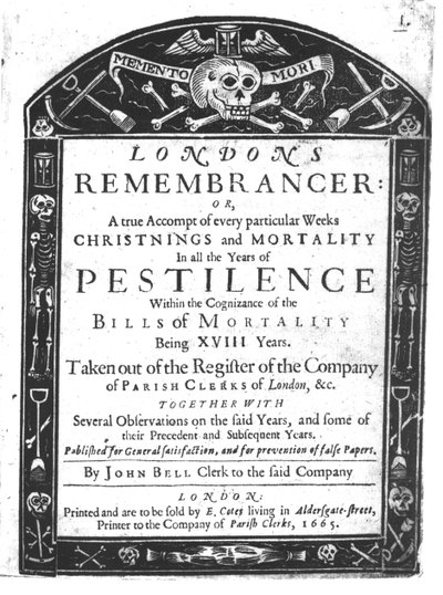 Frontespizio di Londons Remembrancer di John Bell, 1665 da English School