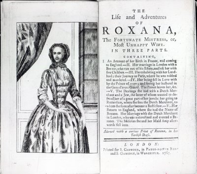 Frontespizio di Roxana, La Fortunata Amante di Daniel Defoe, edizione pubblicata nel 1765 da English School