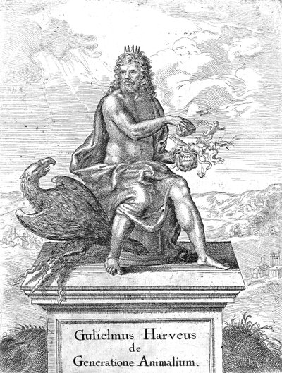 Frontespizio di De Generatione Animalium di William Harvey, pubblicato nel 1651 da English School