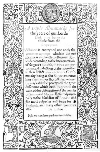 Frontespizio di un calendario romano, 1591 da English School