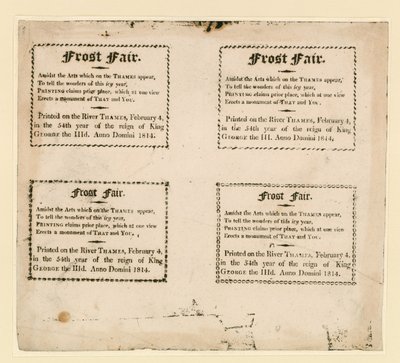 Frost Fair del 1814. Souvenir stampati sul ghiaccio da English School