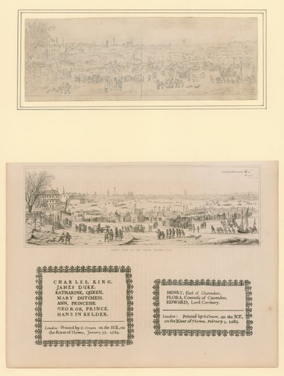Frost Fair sul Tamigi, Souvenir stampato per Re Carlo II e Famiglia, 1684 da English School