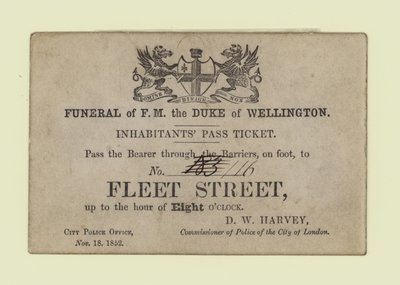 Funerale del Duca di Wellington, biglietto di passaggio per gli abitanti da English School