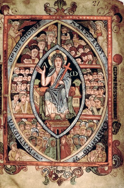 Cristo in Maestà, dal Salterio di Athelstan, Vecchio Minster, Winchester, 925-50 (pergamena) da English School