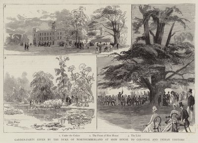 Festa in giardino offerta dal duca di Northumberland a Sion House per visitatori coloniali e indiani (incisione) da English School