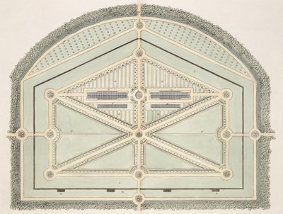 Giardino in stile francese antico, da Suggerimenti sulla formazione di giardini e aree di piacere di John Claudius Loudon (1783-1843) pubblicato nel 1812 da English School