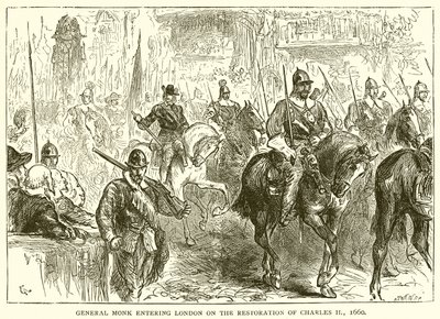 Il generale Monk entra a Londra durante la restaurazione di Carlo II, 1660 da English School