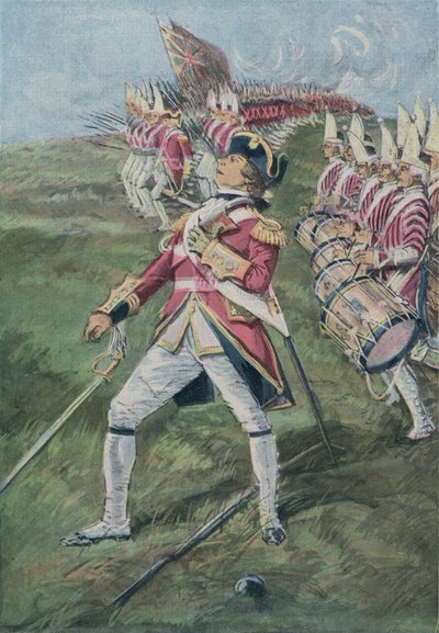 Il generale Wolfe ferito nella battaglia del Quebec, Canada, 1759 da English School