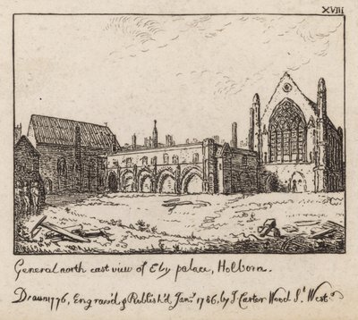 Vista nord-est generale di Ely Palace, Holborn da English School