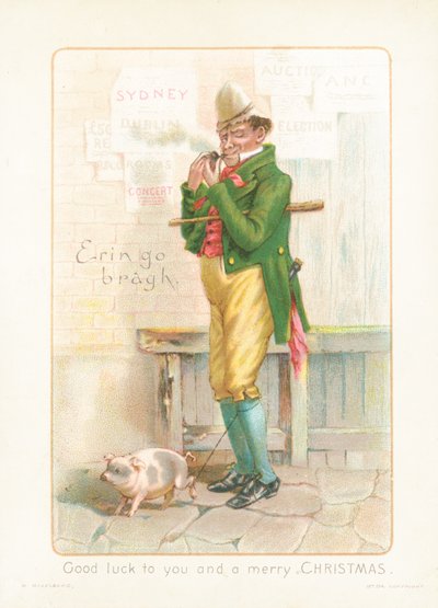 Gentiluomo che fuma la pipa e cammina con un maiale! Cartolina di Natale da English School