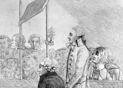 George Barrington disegnato dal vivo durante il suo processo all