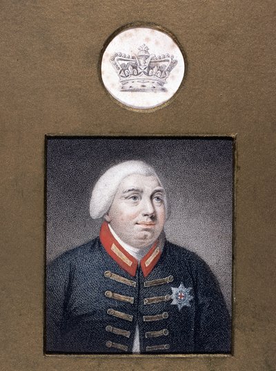 Giorgio III (1738-1820) in uniforme di Windsor, c.1790 (incisione a puntini colorata) da English School