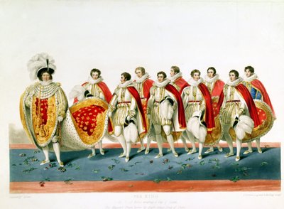 Giorgio IV in abiti da incoronazione con un cappello di stato, inciso da E. Scrivenor, da una lastra di Sir George Naylor da English School