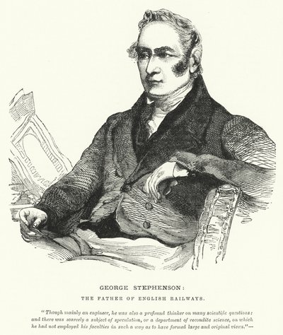 George Stephenson, il padre delle ferrovie inglesi (incisione) da English School