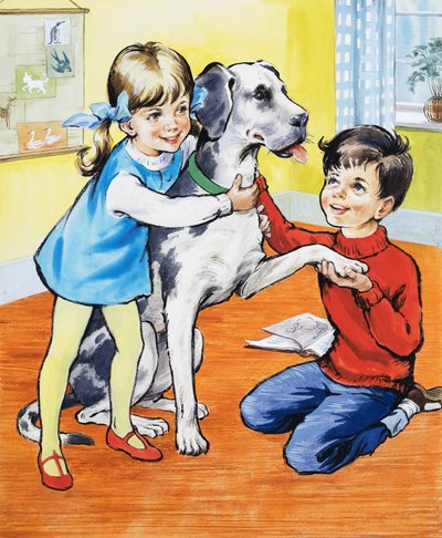 Ragazza e ragazzo con cane da English School