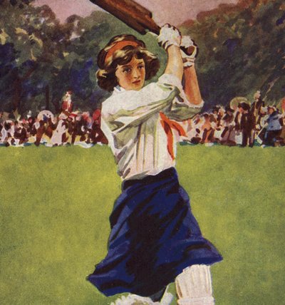 Ragazza che batte in una partita di cricket da English School