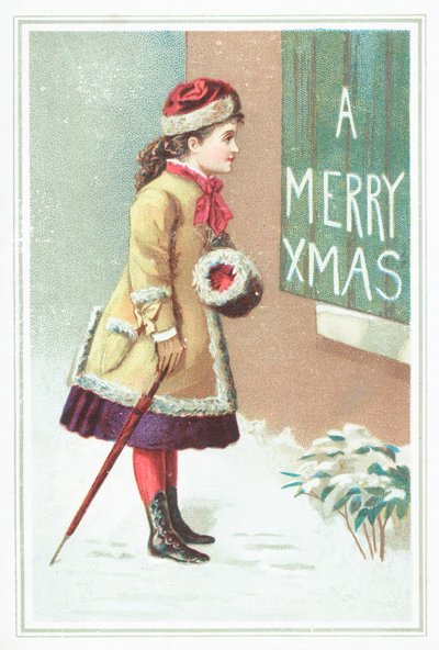 Ragazza che legge un cartello di Natale da English School