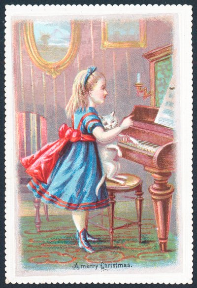 Ragazza con gatto al pianoforte da English School